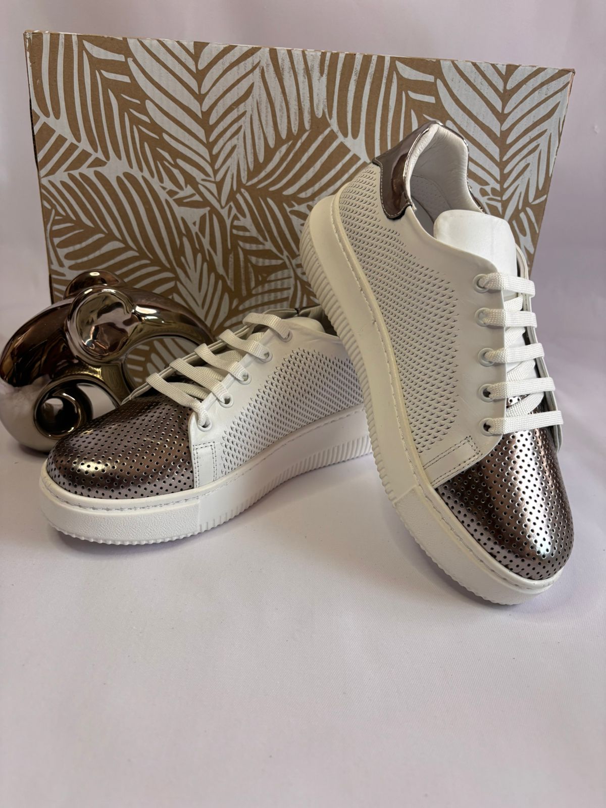 Metallic-Cap Knit Sneaker