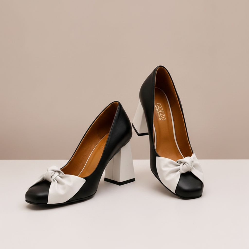 Monochrome Knot Block Heel