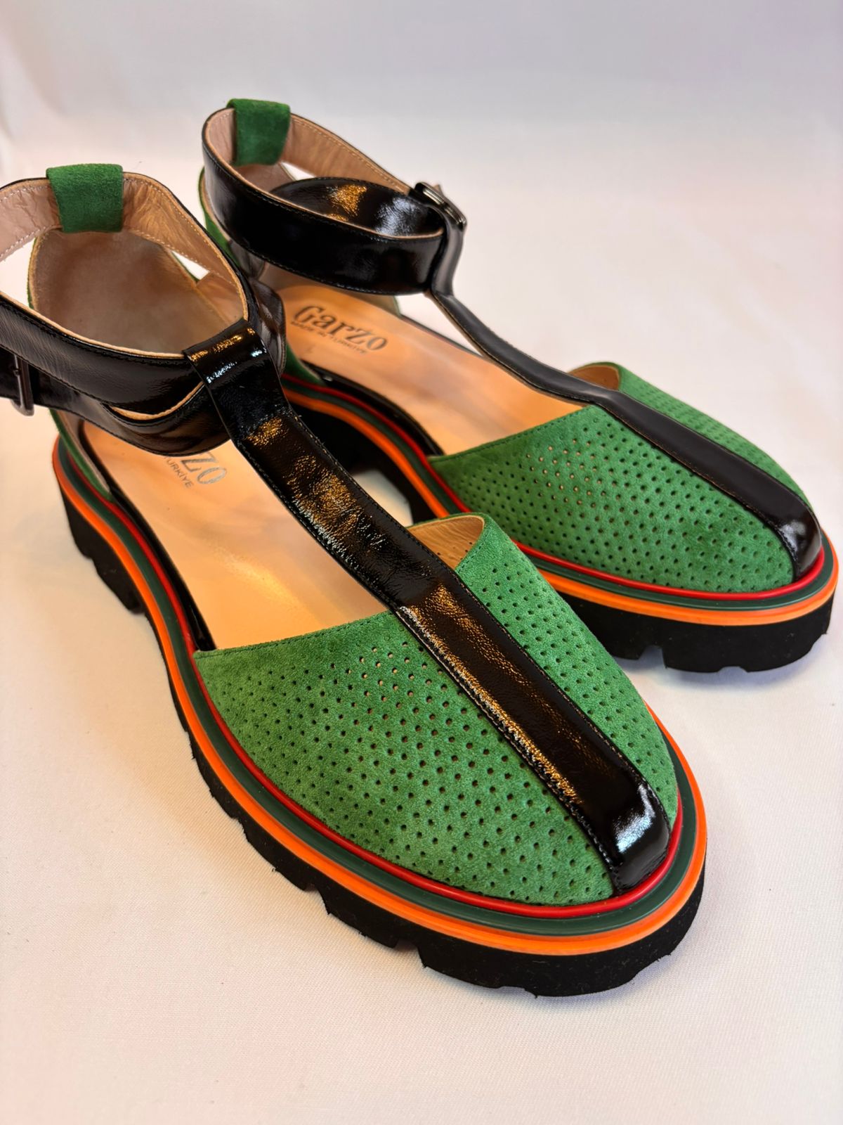 Green & Black T-Strap Sandal