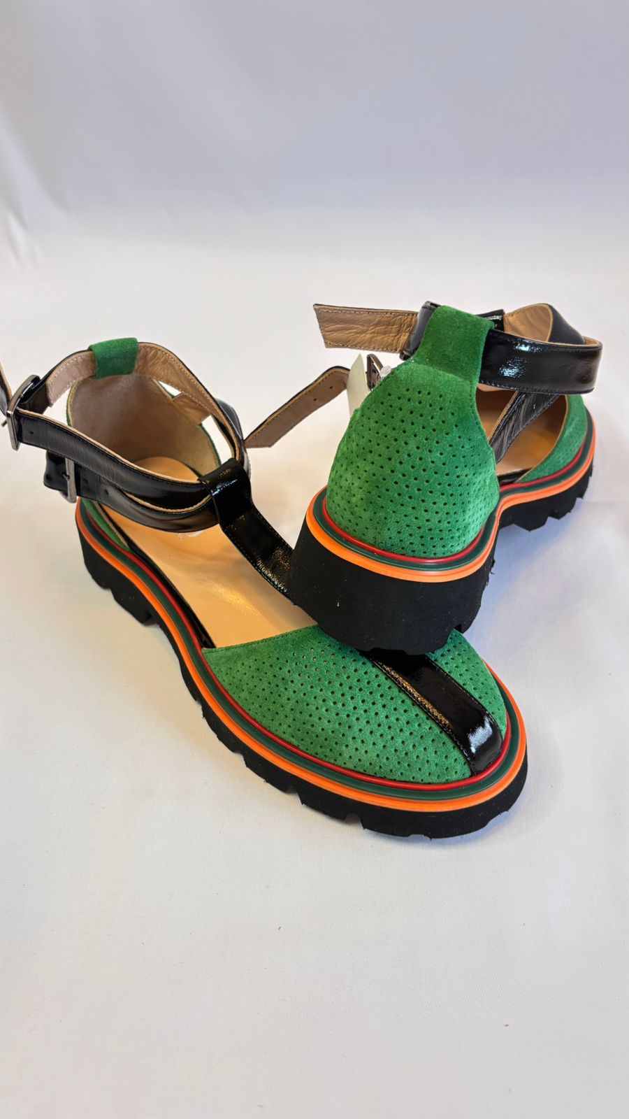 Green & Black T-Strap Sandal