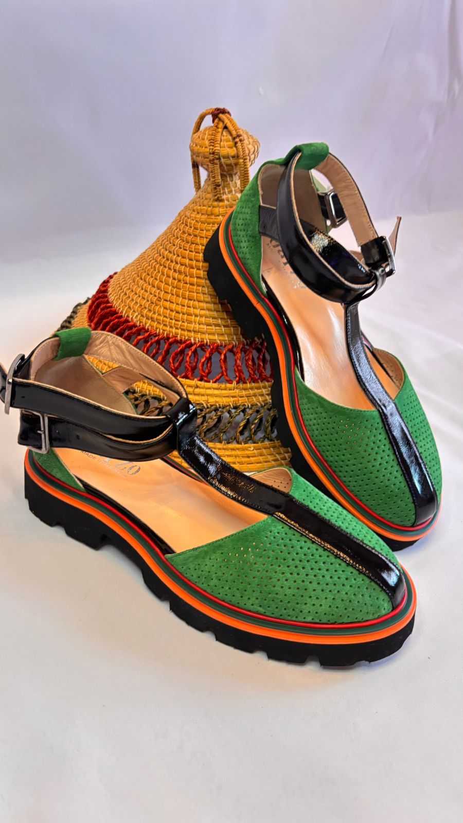 Green & Black T-Strap Sandal