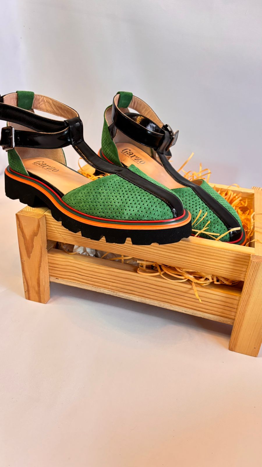 Green & Black T-Strap Sandal