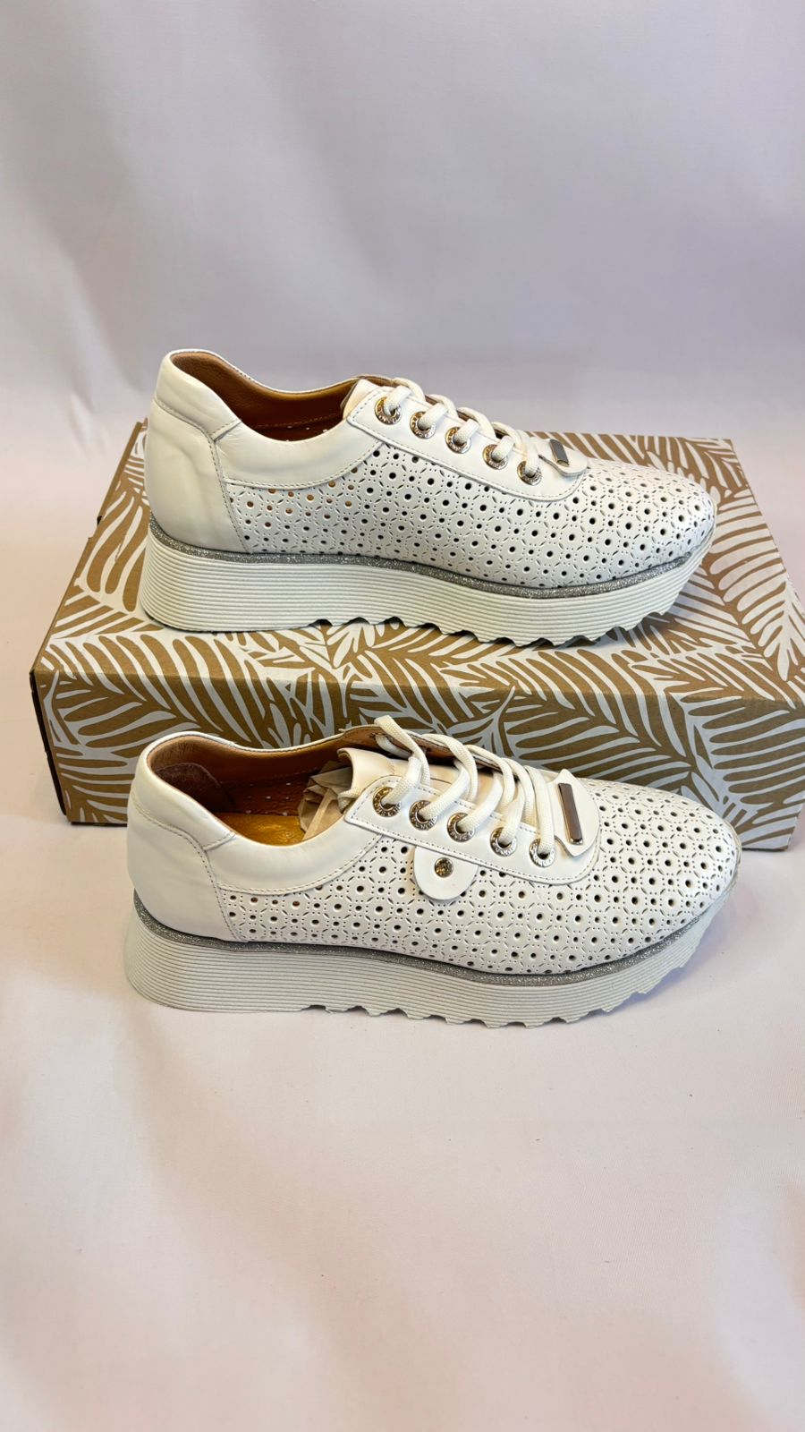 White Perforated Platform Sneaker