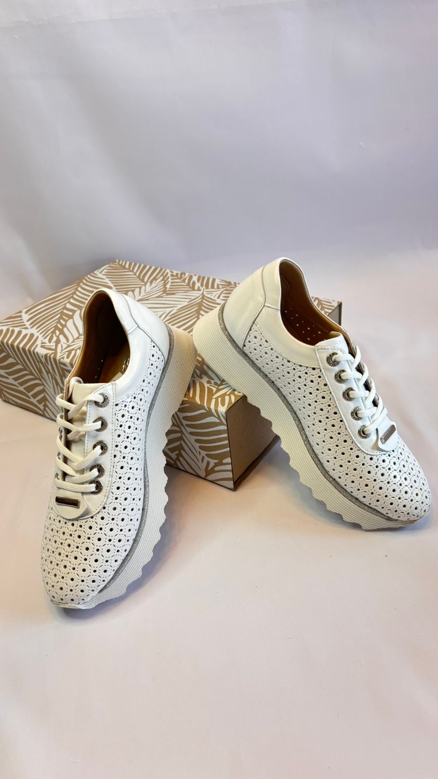 White Perforated Platform Sneaker