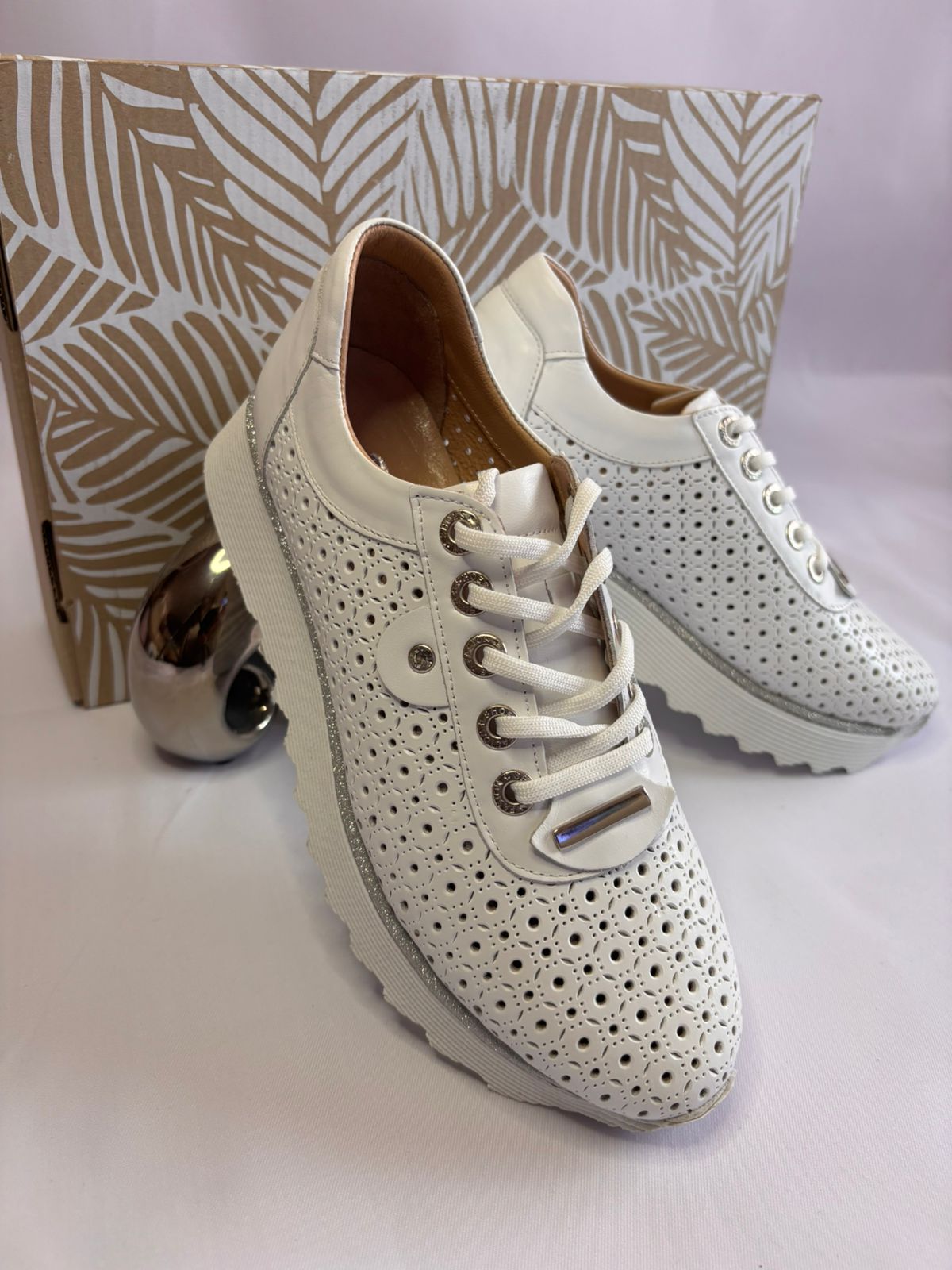 White Perforated Platform Sneaker