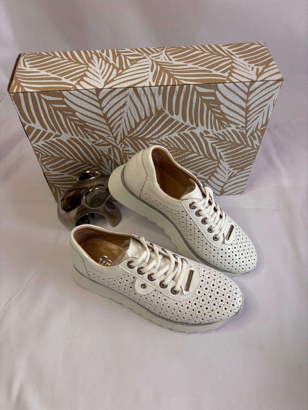 White Perforated Platform Sneaker