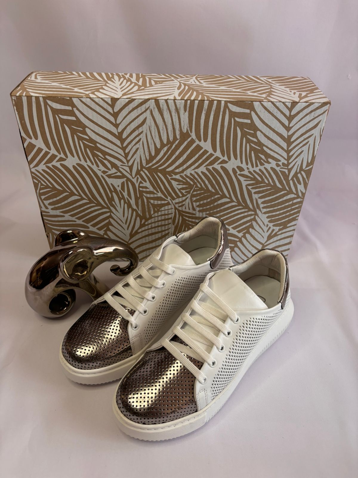 Metallic-Cap Knit Sneaker