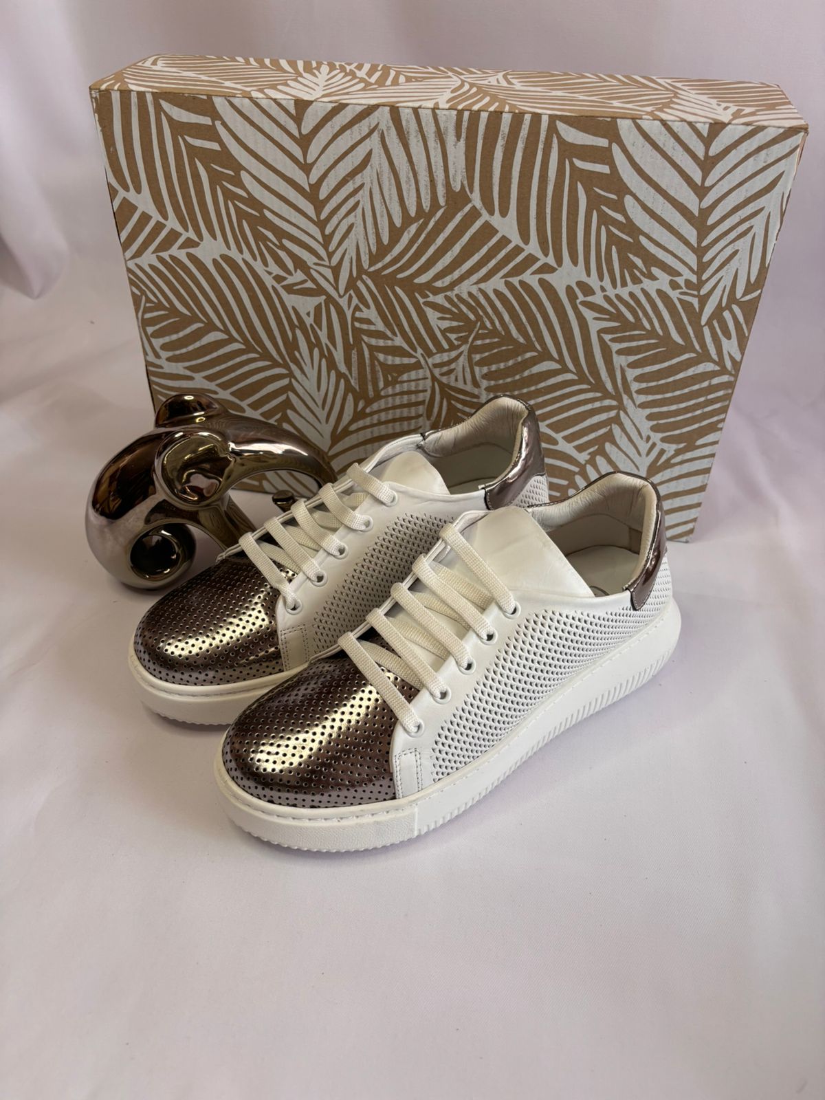 Metallic-Cap Knit Sneaker