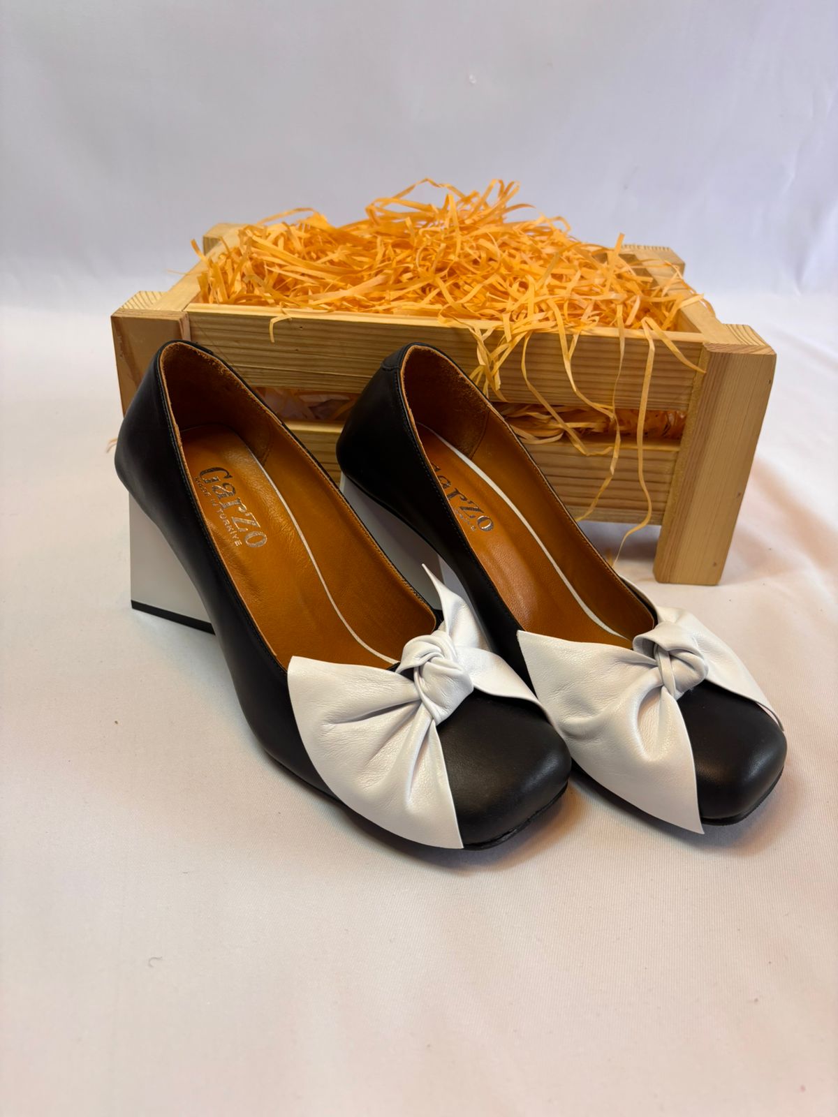 Monochrome Knot Block Heel