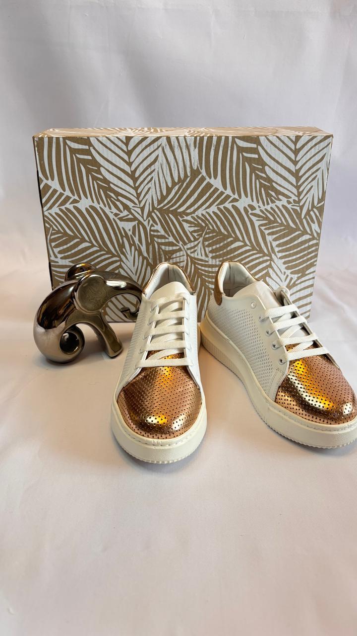 Metallic-Cap Knit Sneaker