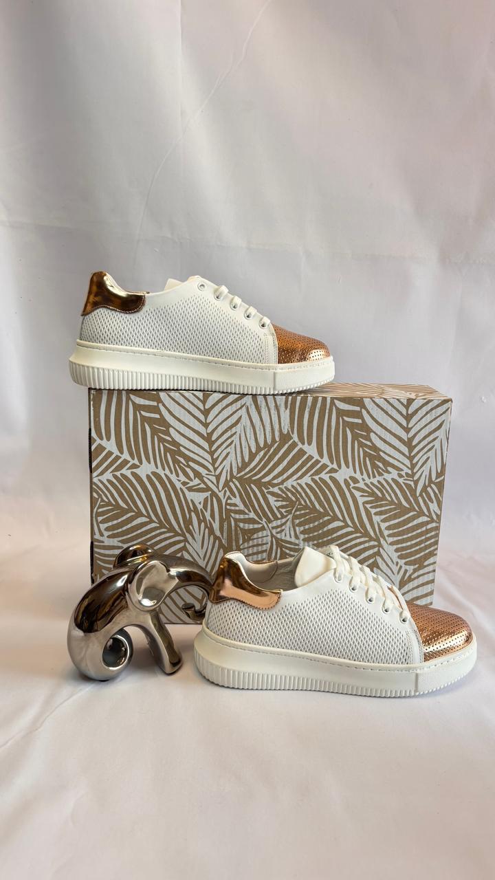 Metallic-Cap Knit Sneaker