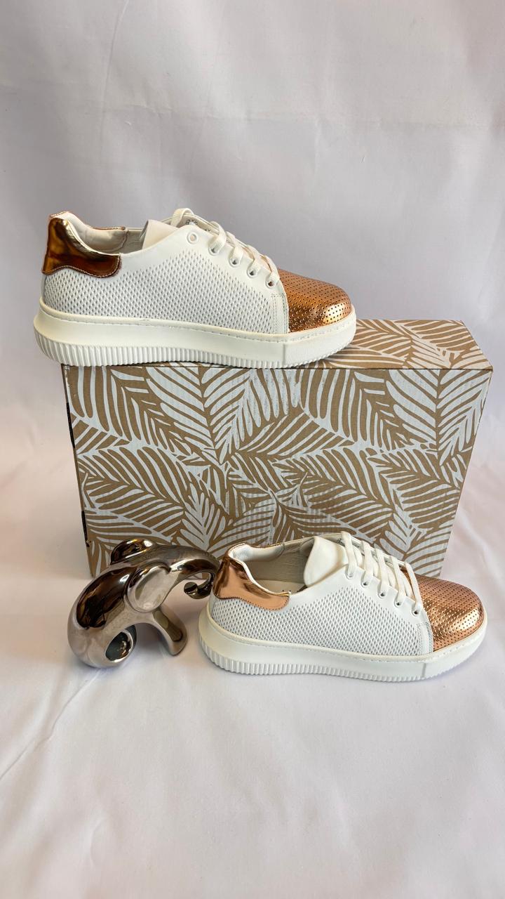 Metallic-Cap Knit Sneaker