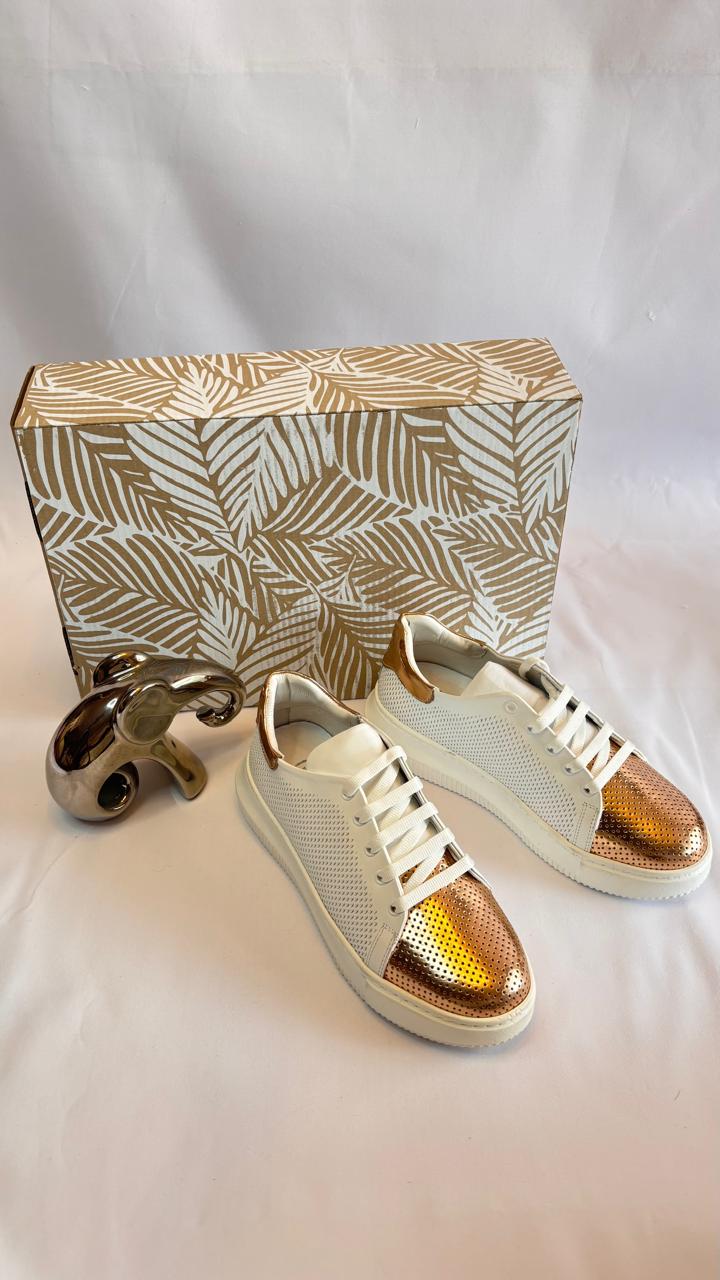 Metallic-Cap Knit Sneaker