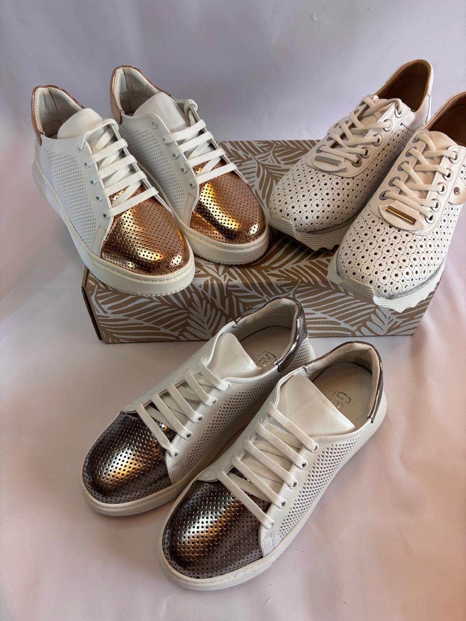 Metallic-Cap Knit Sneaker