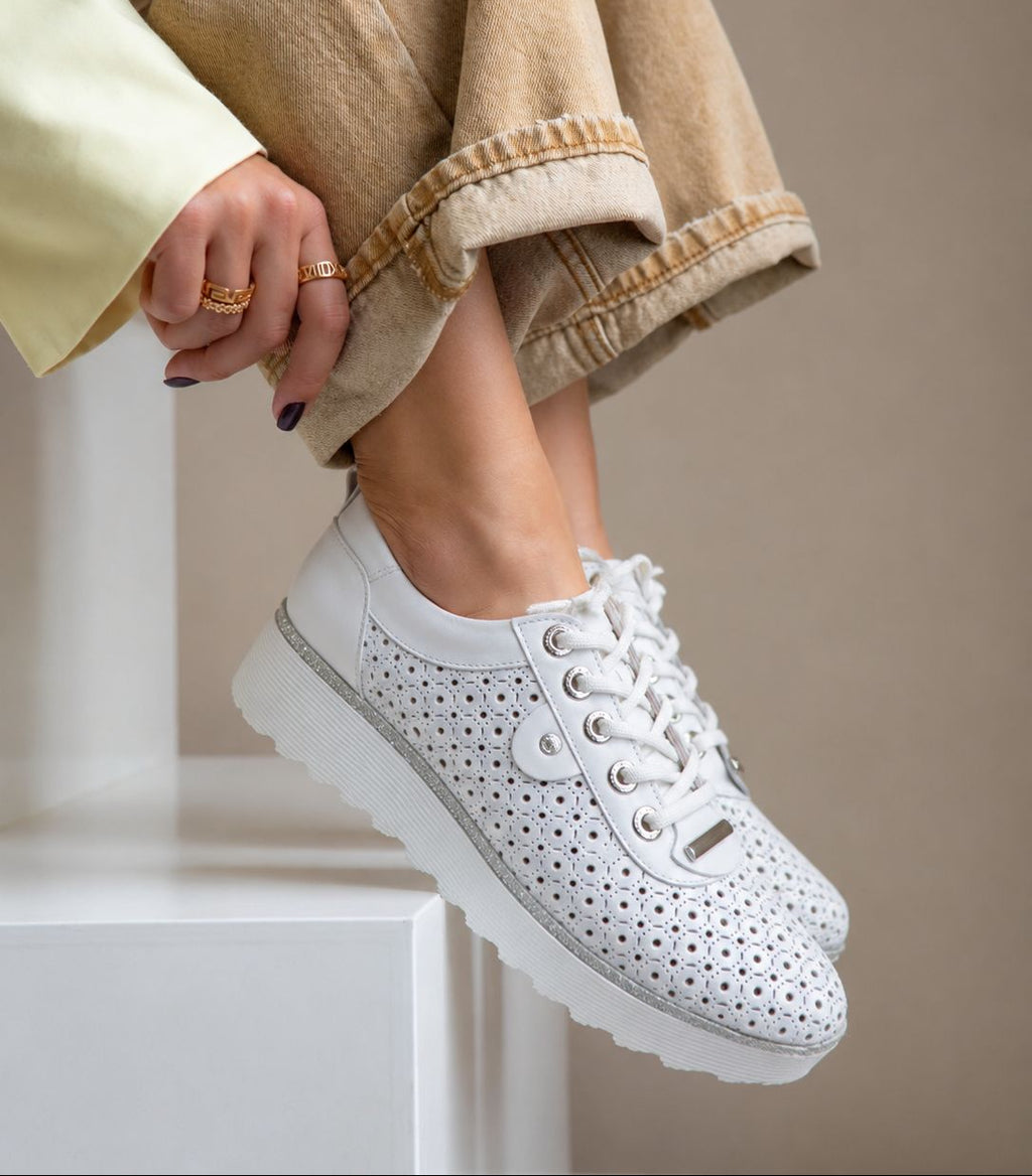 White Perforated Platform Sneaker