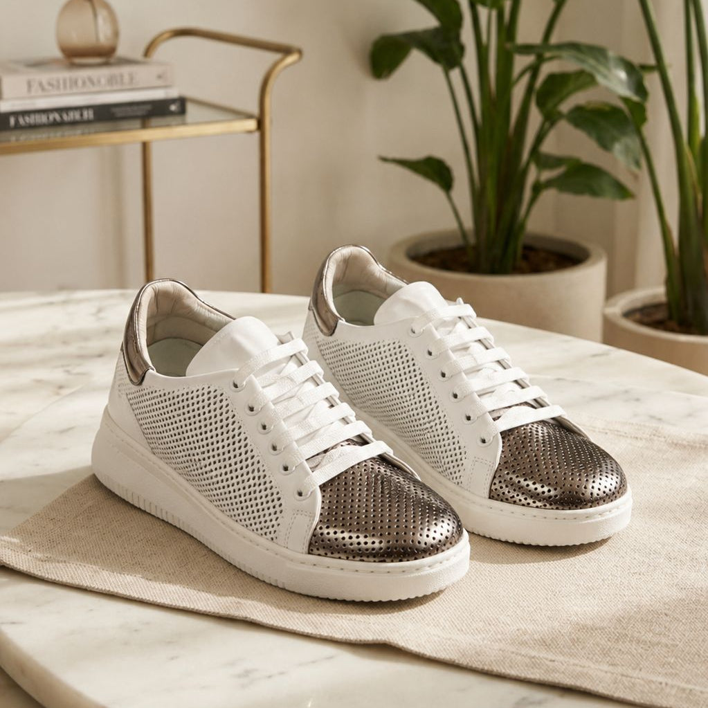 Metallic-Cap Knit Sneaker