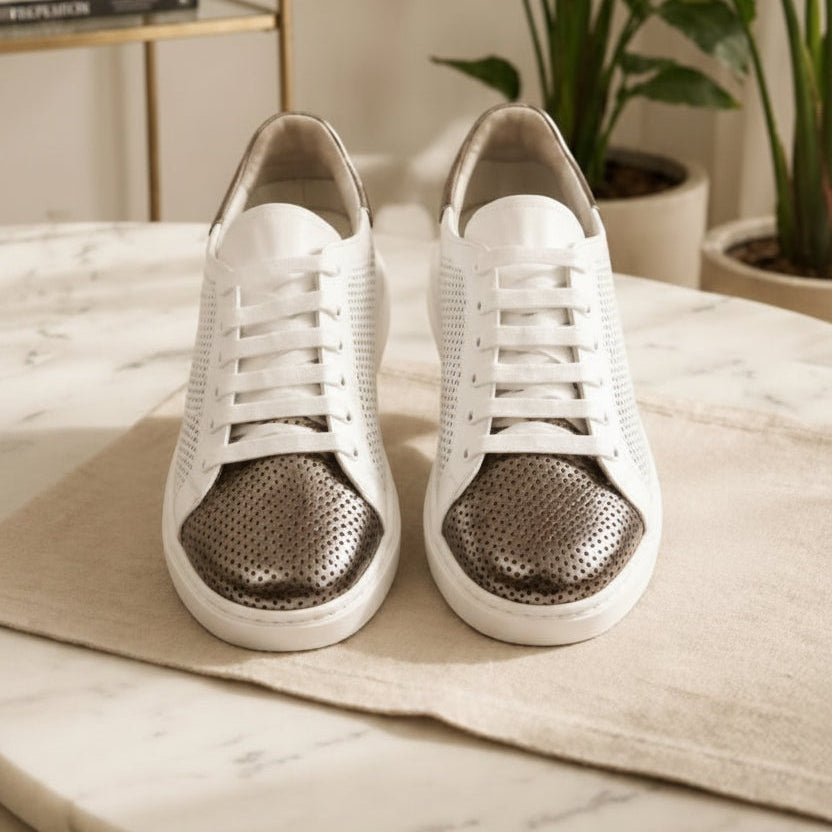 Metallic-Cap Knit Sneaker
