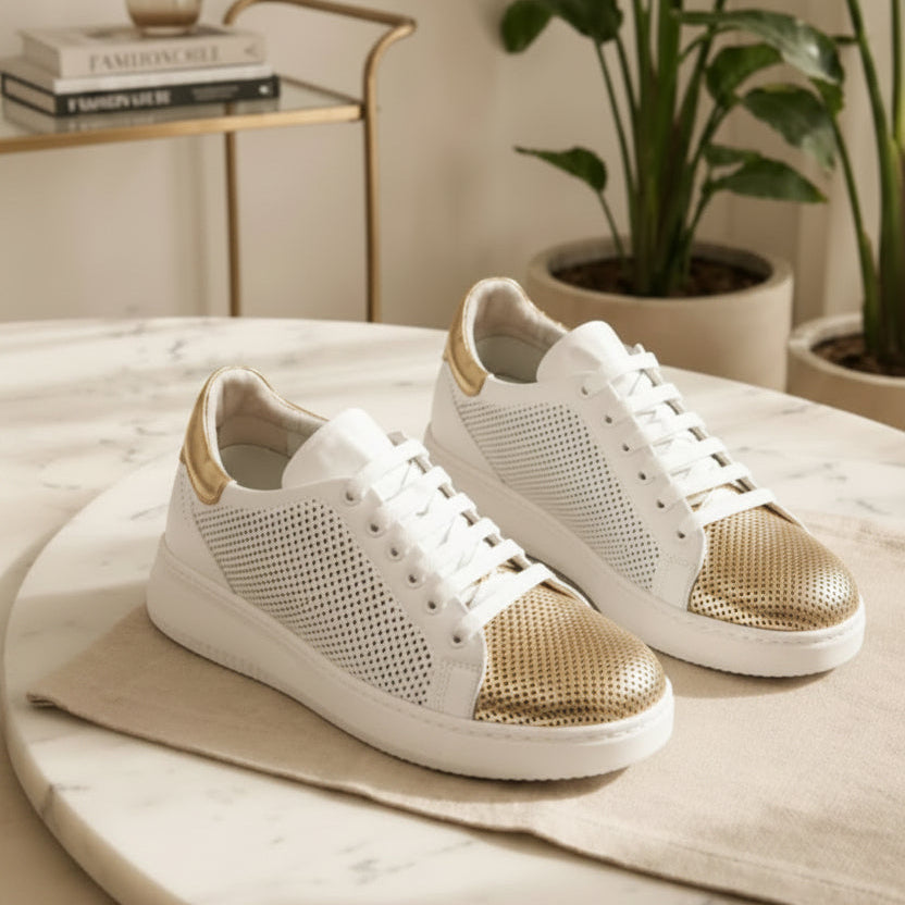 Metallic-Cap Knit Sneaker