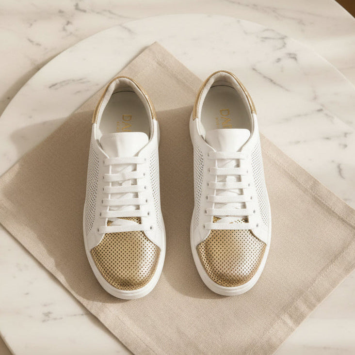 Metallic-Cap Knit Sneaker