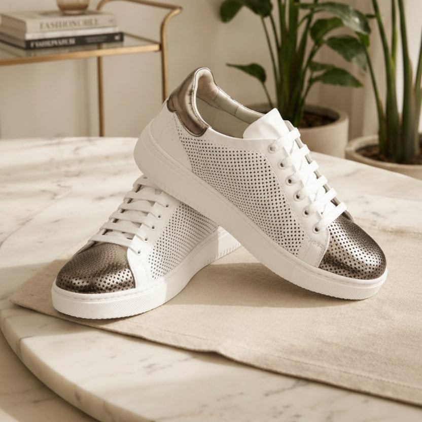 Metallic-Cap Knit Sneaker