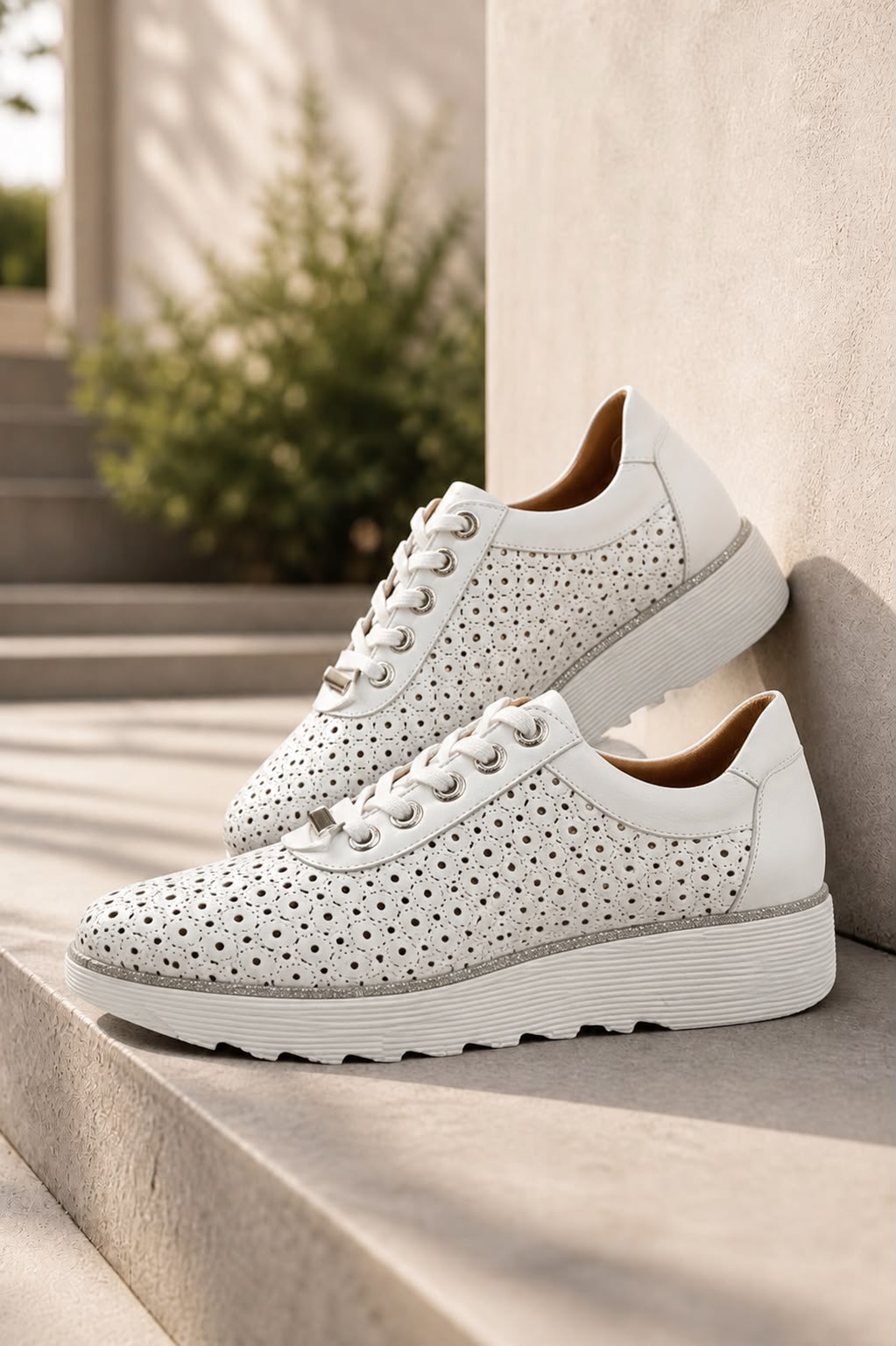 White Perforated Platform Sneaker