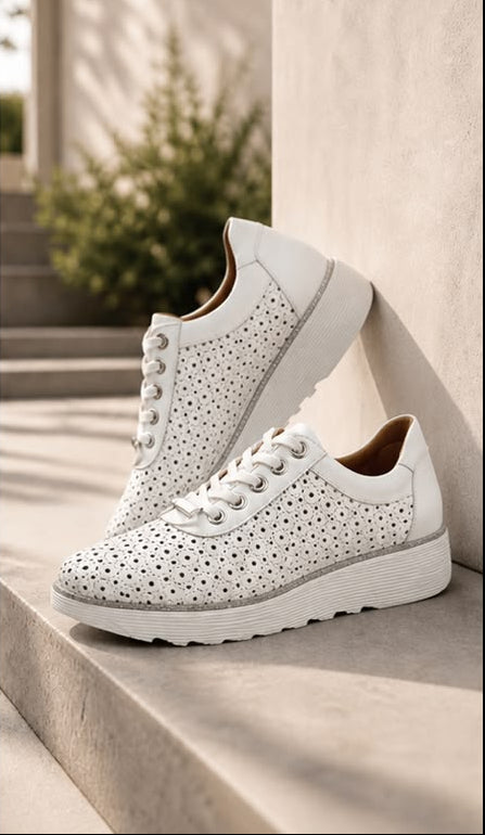 White Perforated Platform Sneaker