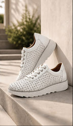 White Perforated Platform Sneaker