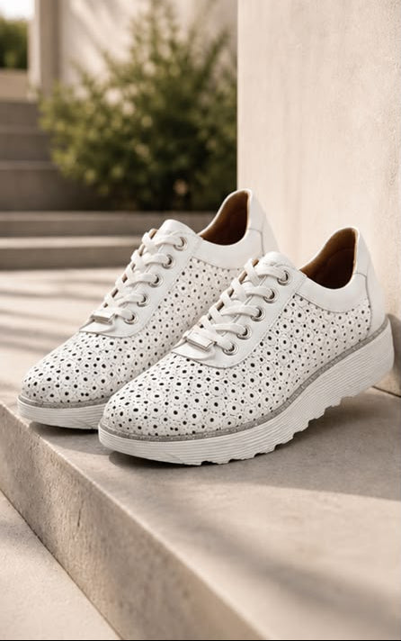 White Perforated Platform Sneaker