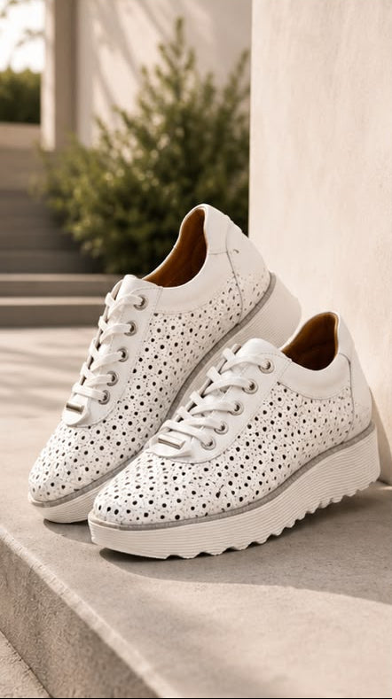 White Perforated Platform Sneaker