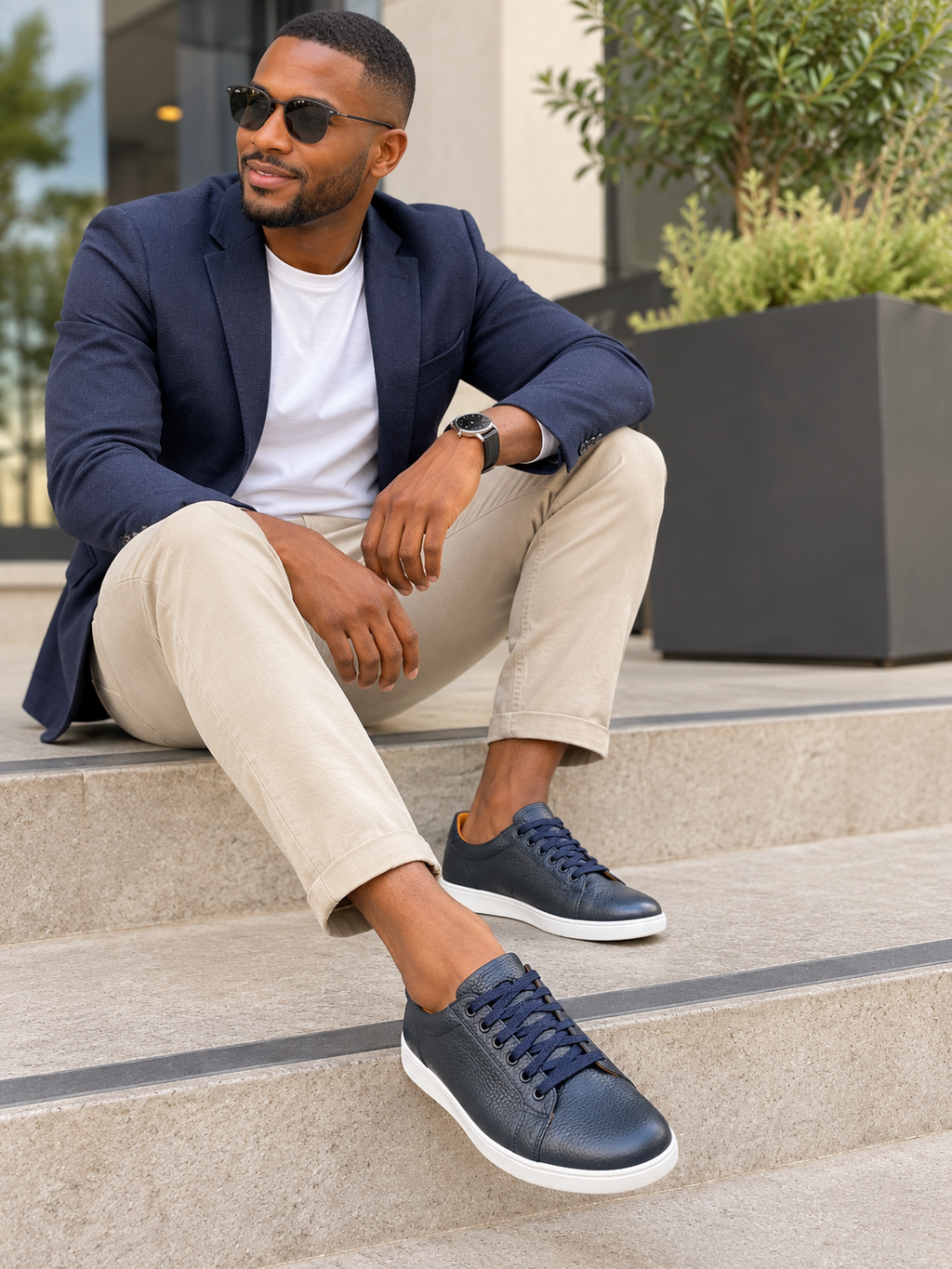 Navy blue on White Male Sneakers